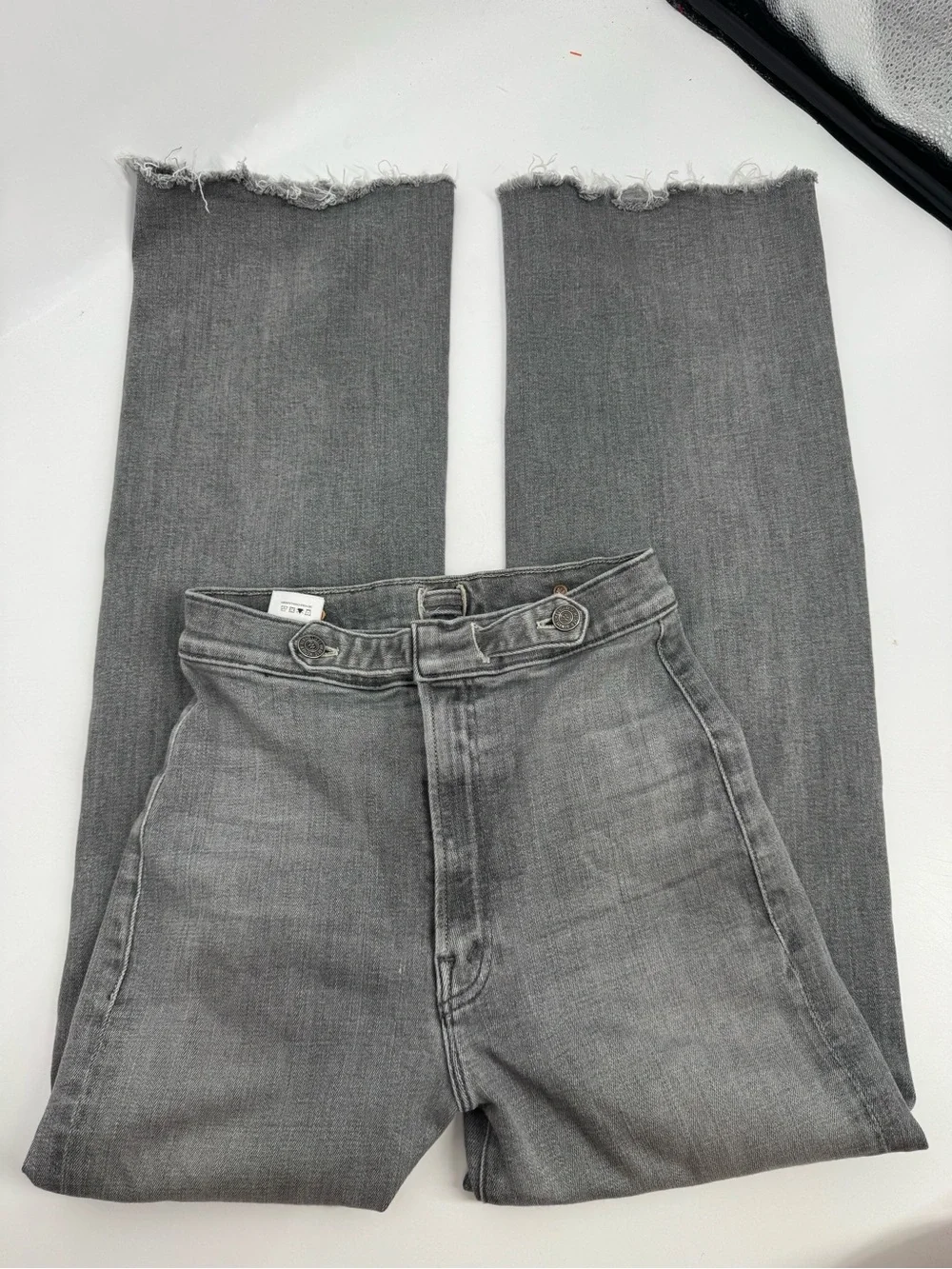 MOTHER The Loop Fray Jeans Beam Me Up Gray High Waist Raw Hem Womens Size 25